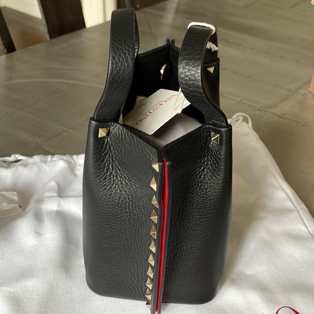 Valentino rockstud small black pebbled leather tote crossbody strap bag clutch - Picture 7 of 15